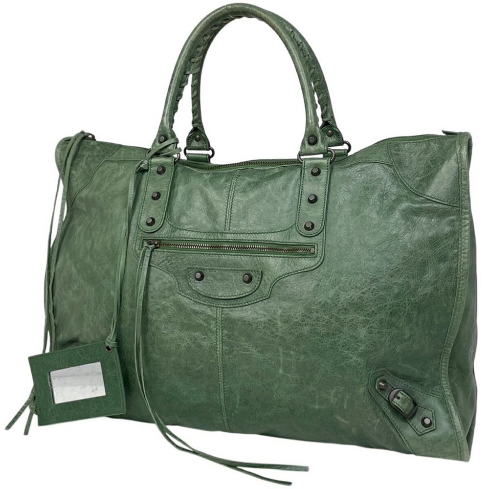 Balenciaga The Weekender Handbag Boston Bag Leather Green